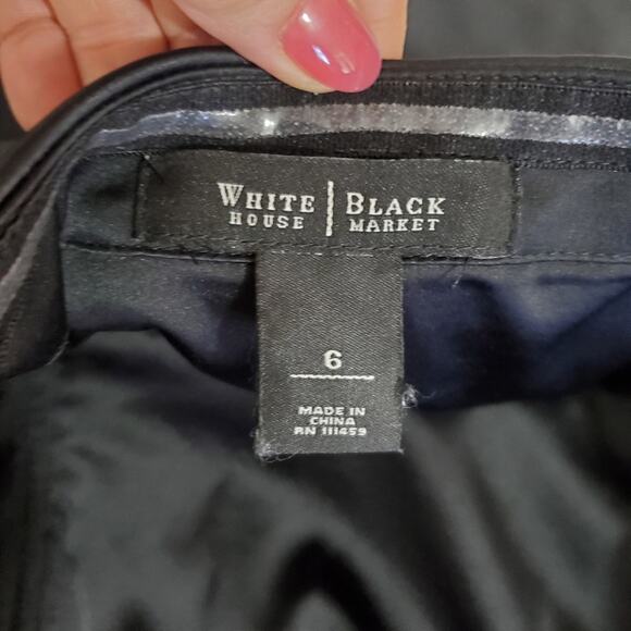 WHBM | Satin Sheen Asymmetrical Layered Strapless Side Flare Pencil Dress - Picture 6 of 7